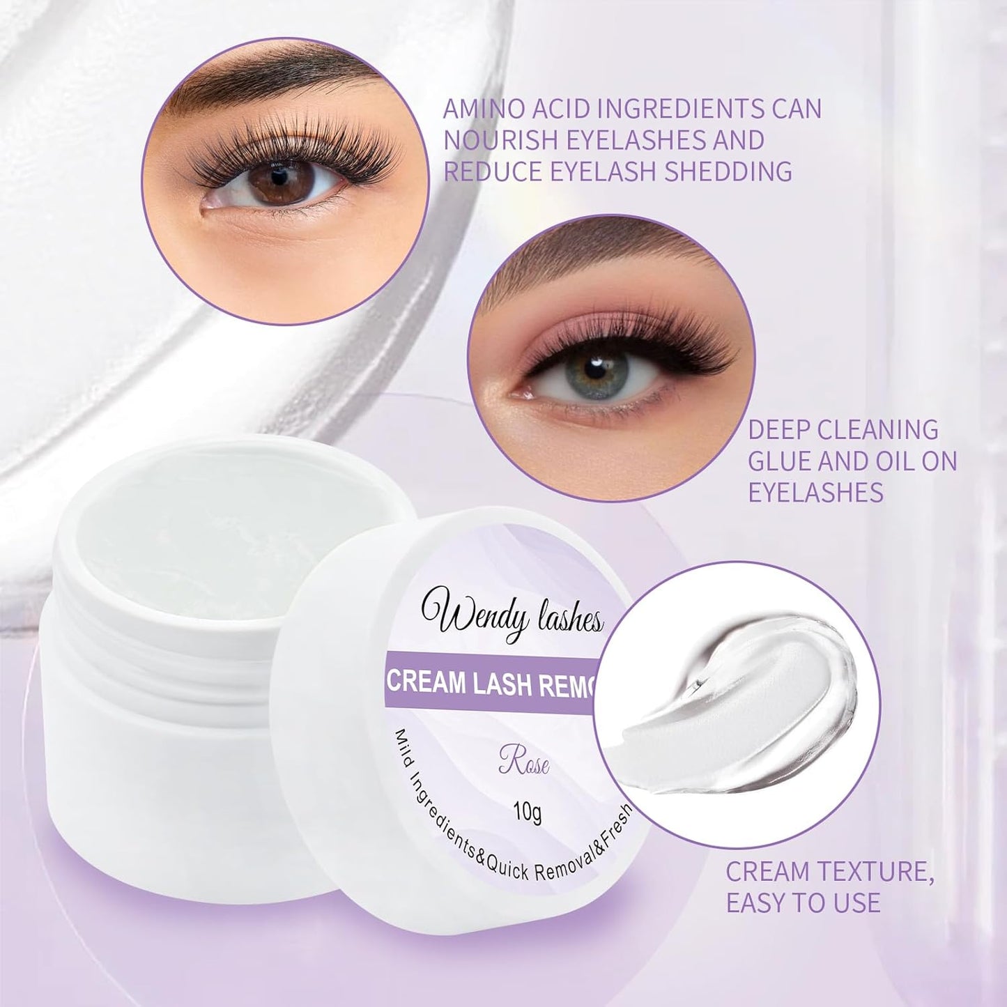 Wendy Lash Remover for Eyelash Extensions: Effectively Cluster Glue Remover Cream, Clear Rose