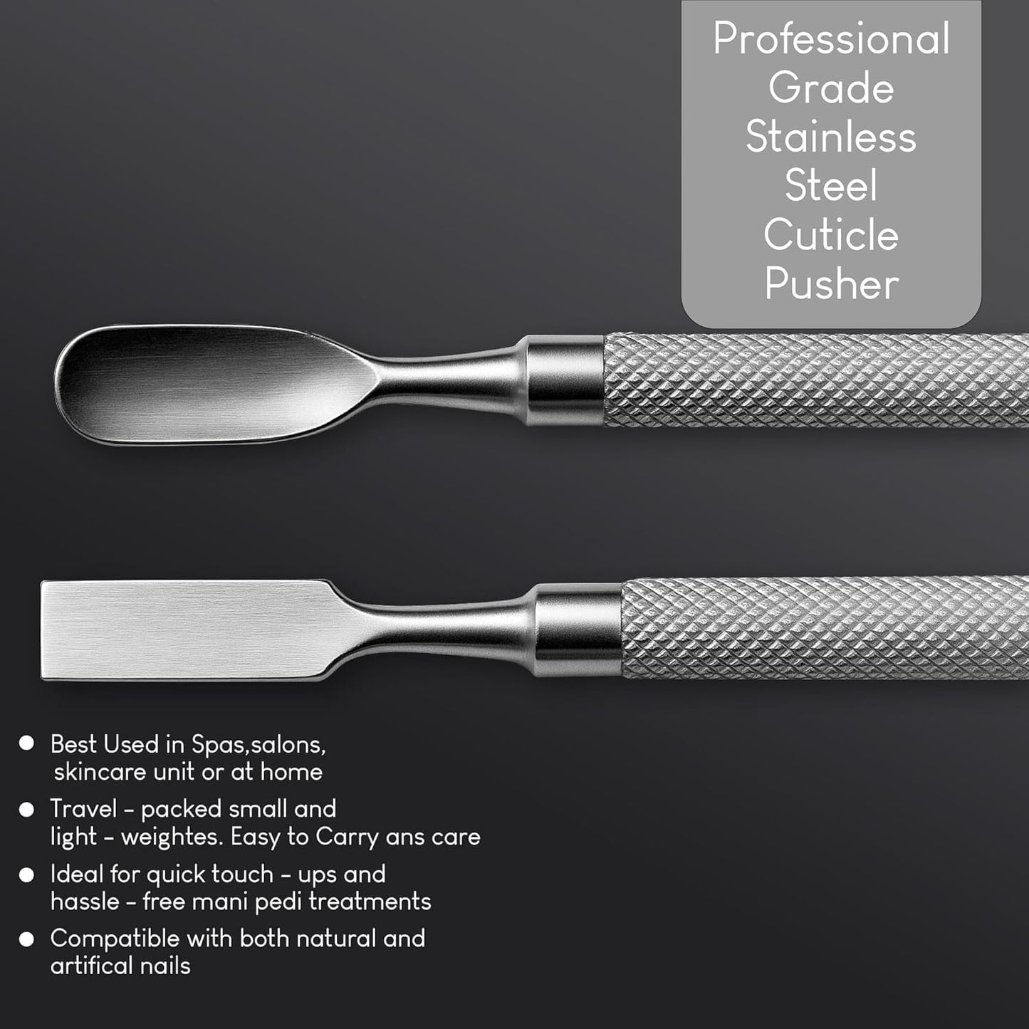 UM Supplies 4 Pieces Travel Set + Storage Pouch | Cuticle Nipper with 2 Pushers and Nail Cutter Stainless Steel | Manicure Pedicure Tool for Nail Care Jaw 14 (5mm) Double Spring