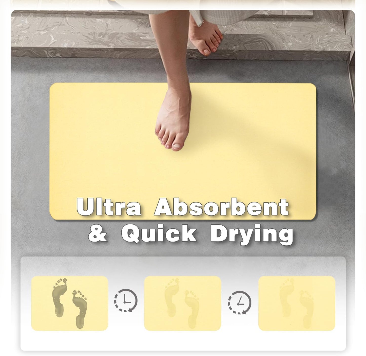 Bath Mat, Bathroom Rugs Non Slip Washable Thin Absorbent Quick Dry Bath Mat Fits Under Door Bathroom Floor Mat Perfect for Bath, Shower, or Sink 36"x60" Light Yellow