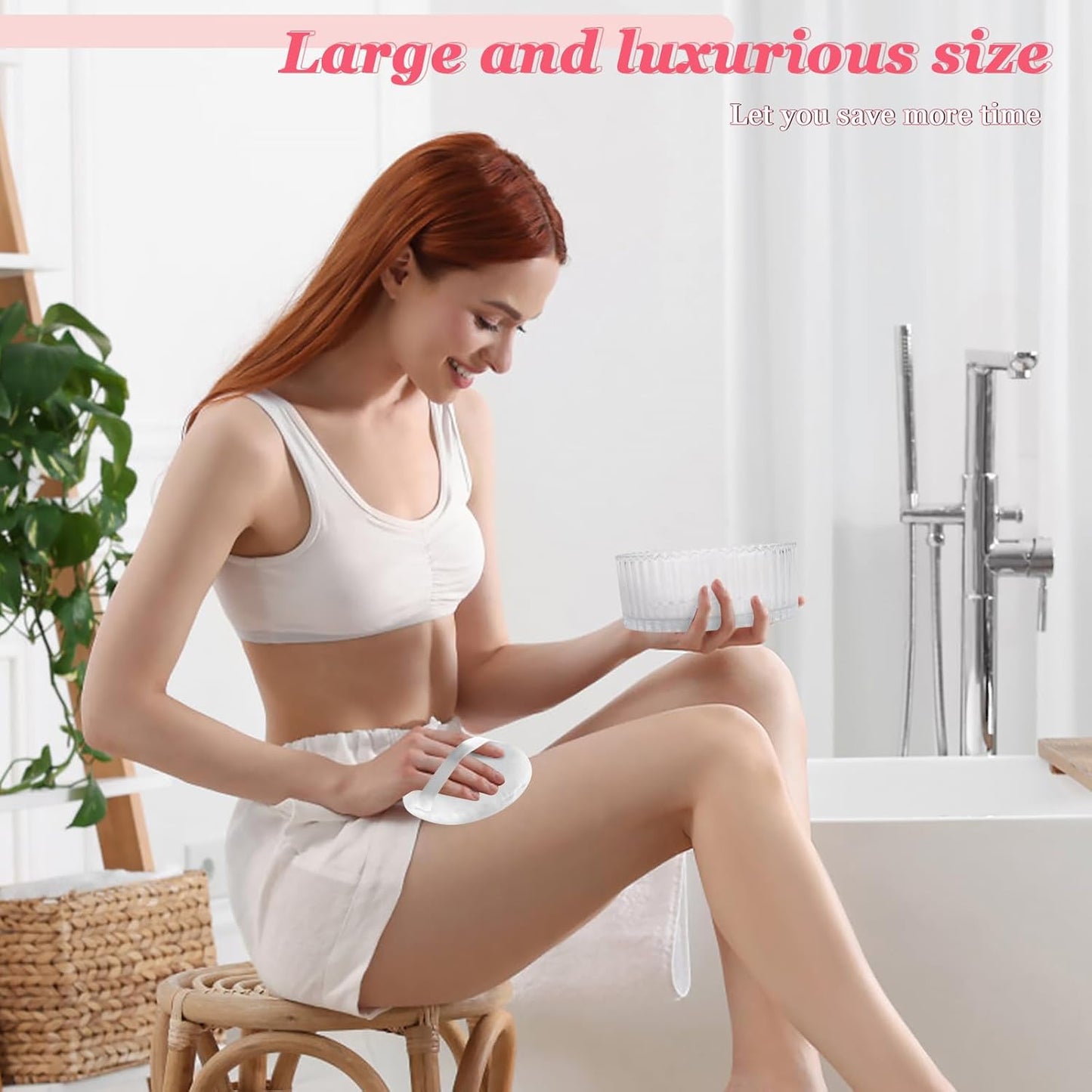 2Pcs Extra Large Body Powder Puff & Luxury 6" Glass Jar Dusting Powder Container with Puff for Women Bath Powder Puffs Perfect for Talcum or Loose Powder (White 6" Only Puff)