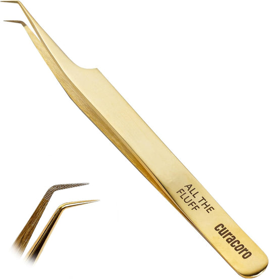 Curacoro Lash Tweezer - Professional & Precision Fiber Tip Grip Lash Tweezers for Eyelash Extensions, Multi Shapes & Purposes Tweezers for Volume, Isolation & Classic Lashes (Gold, All The Fluff)