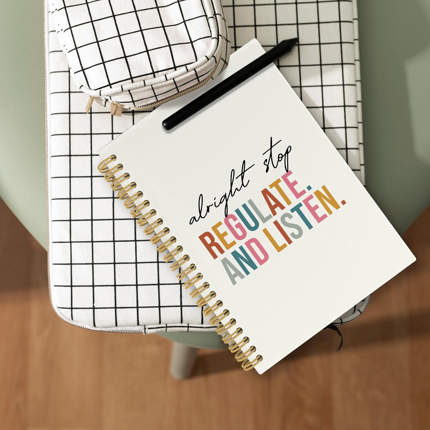 CUANFDDSF Mental Health Notebook, Mental Health Therapy Journal Notebooks for Women, Counselor Gifts for Women,School Supplies, Alright Stop Regulate and Listen Hardcover Spiral Notebook 5.5x8.3 Inch