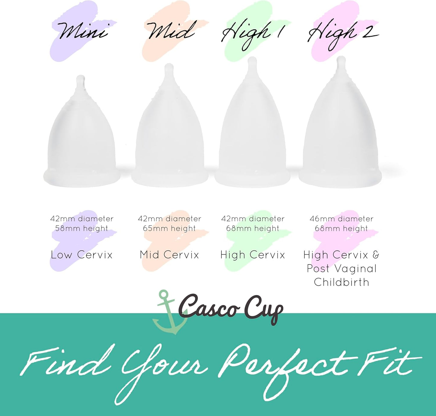 Casco Menstrual Cup & Case - Medical Grade Silicone Period Cup Made in Maine USA, Reusable Menstrual Cup (Mid1 - Mid Cervix)