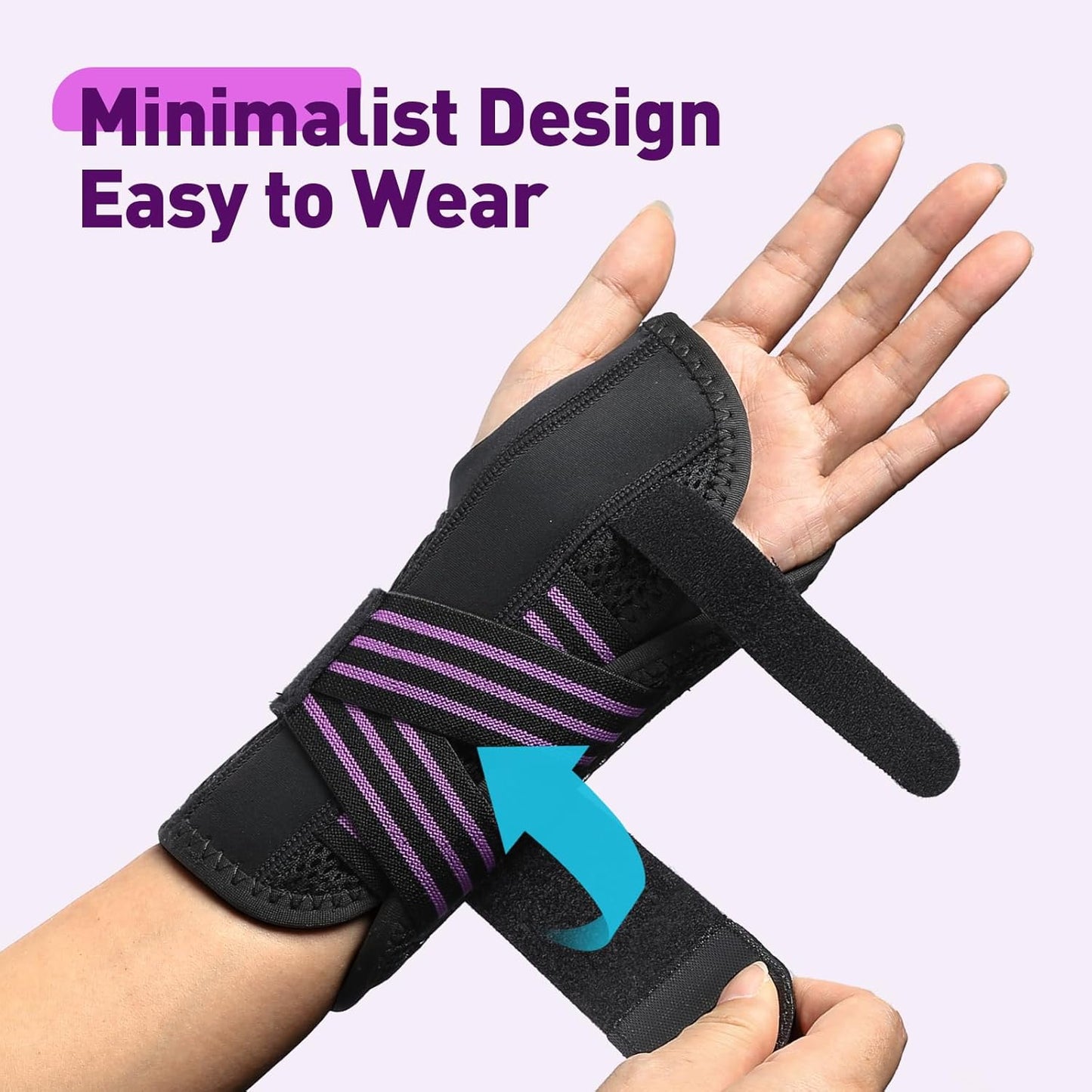 AGPTEK Carpal Tunnel Wrist Brace for Men Women, Night Sleeping Wrist Support with 2 Splints, Pain Relief Hand Brace for Arthritis Sprains Tendonitis, Adjustable Wrist Splint for Left Hand (L/XL, Black & Purple)