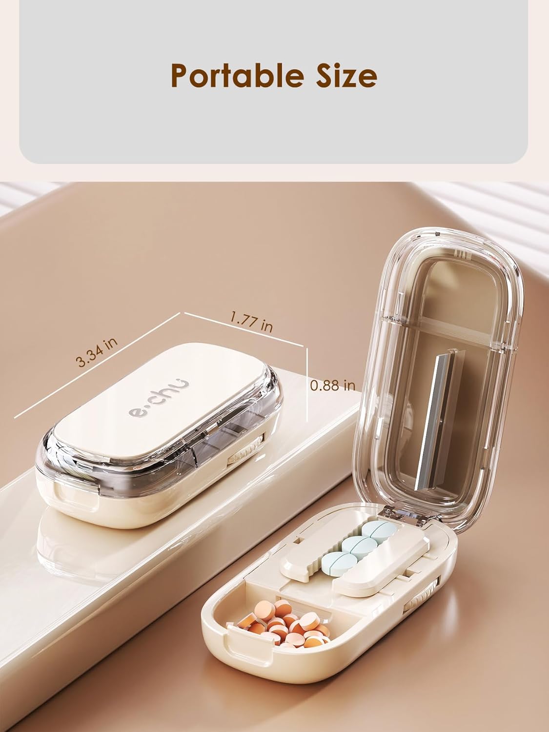 Pill Cutter Splitter for Small and Tiny Pills - Adjustable Pill Splitter with Centering Device for Cutting Multiple Pills, Precision Alignment, Easy to Use and Travel Sized (Opaline)