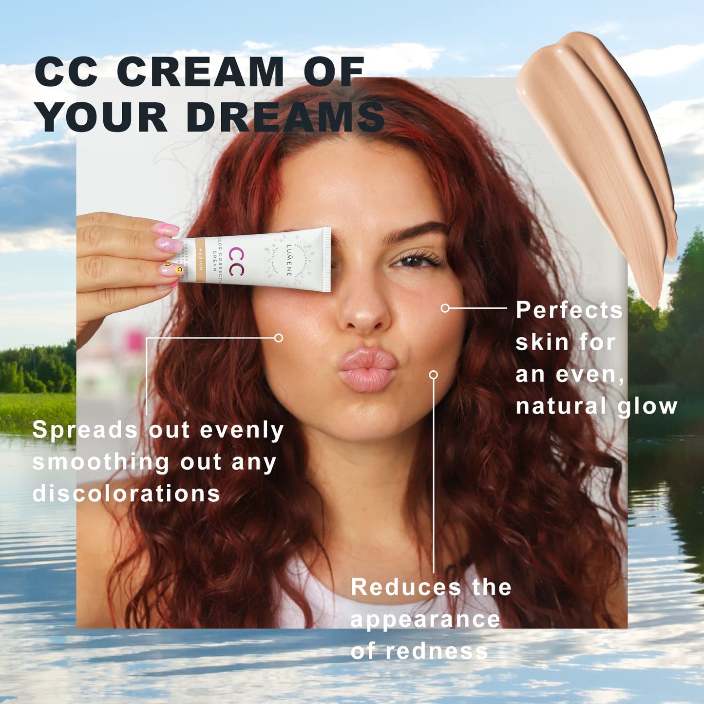 Lumene Color Correcting CC Cream - Lightweight Foundation - Medium Coverage - Redness Reducing Face Makeup for a Glowing Complexion - Vegan Formula + Suitable for All Skin Types - Medium (1 fl oz)