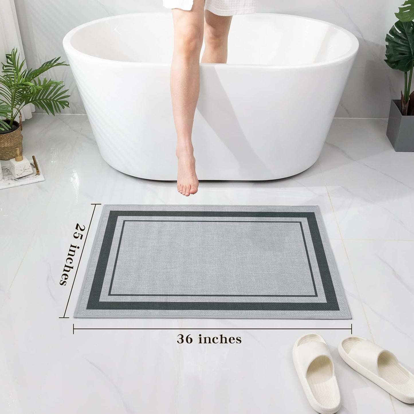 chakme Bathroom Rugs Mat 36x24, Ultra Thin Non Slip Bath Mat Large Quick Dry Absorbent Bath Mat for Bathroom Floor, (Light Grey, 36"x24")