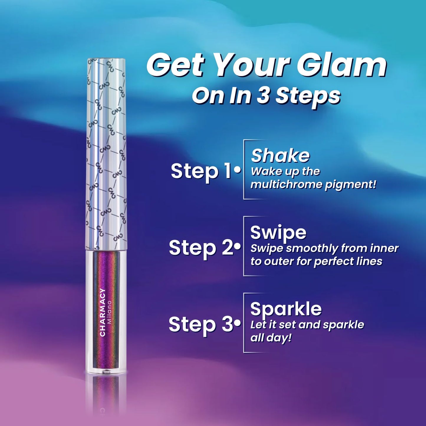 CHARMACY Chameleon Liquid Eyeliner, Liquid Glitter Eyeliner, Highly Pigmented, Metallic Intense MultiColor Shifting waterproof Eyeliner, Ultra-Fine Tip, Longwearing, Smudge-proof (#SET3-903/905/908)