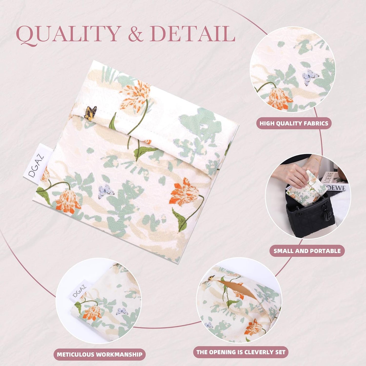 DGAZ Sanitary Napkin Storage Bag, Period Bag for Teen Aged Girls, Portable Period Bag for Panty Liners/Menstrual Cup/Small Tampons，Mini Makeup Bag for Purse(Orchid Grass)