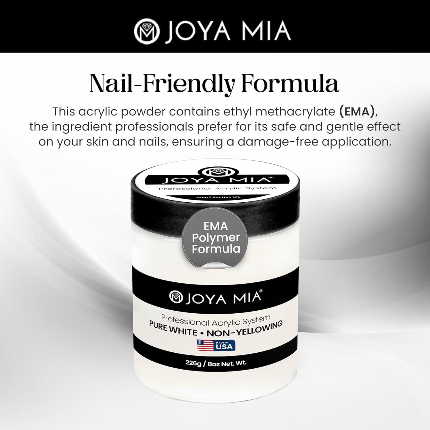 Joya Mia Acrylic Powder for Nails, MMA-Free, Super Adhesion Professional Powder for Flawless & Long-Lasting Nail Enhancements, Easy Application, Vibrant & Stunning Colors - Pure White, 8 oz