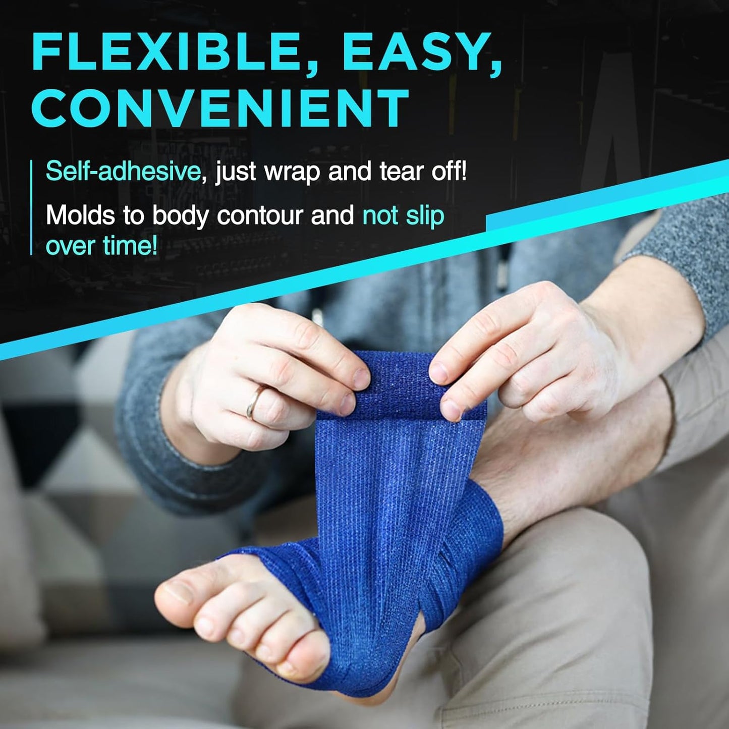 OK TAPE 2 Rolls Ice Self Stick Bandage Wrap, Instant Cold Relief for Knee, Ankle, Wrist, Cold Compress Elastic Athletic Tape for Sports Injuries, No Refrigeration Needed, 4 Inch Wide, Navy Blue