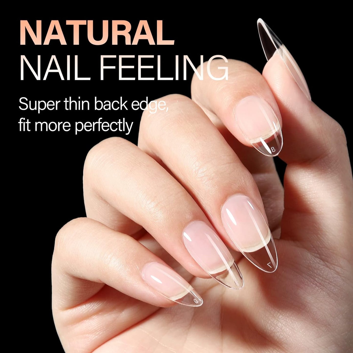 AILLSA Almond Nail Tips 504pcs Clear Nails Tips Gel Full Cover Nails Tip Medium Almond Shaped Fake Soft Nails for Press on Nail Extensions Home DIY Nails Salon- X (12 Sizes)