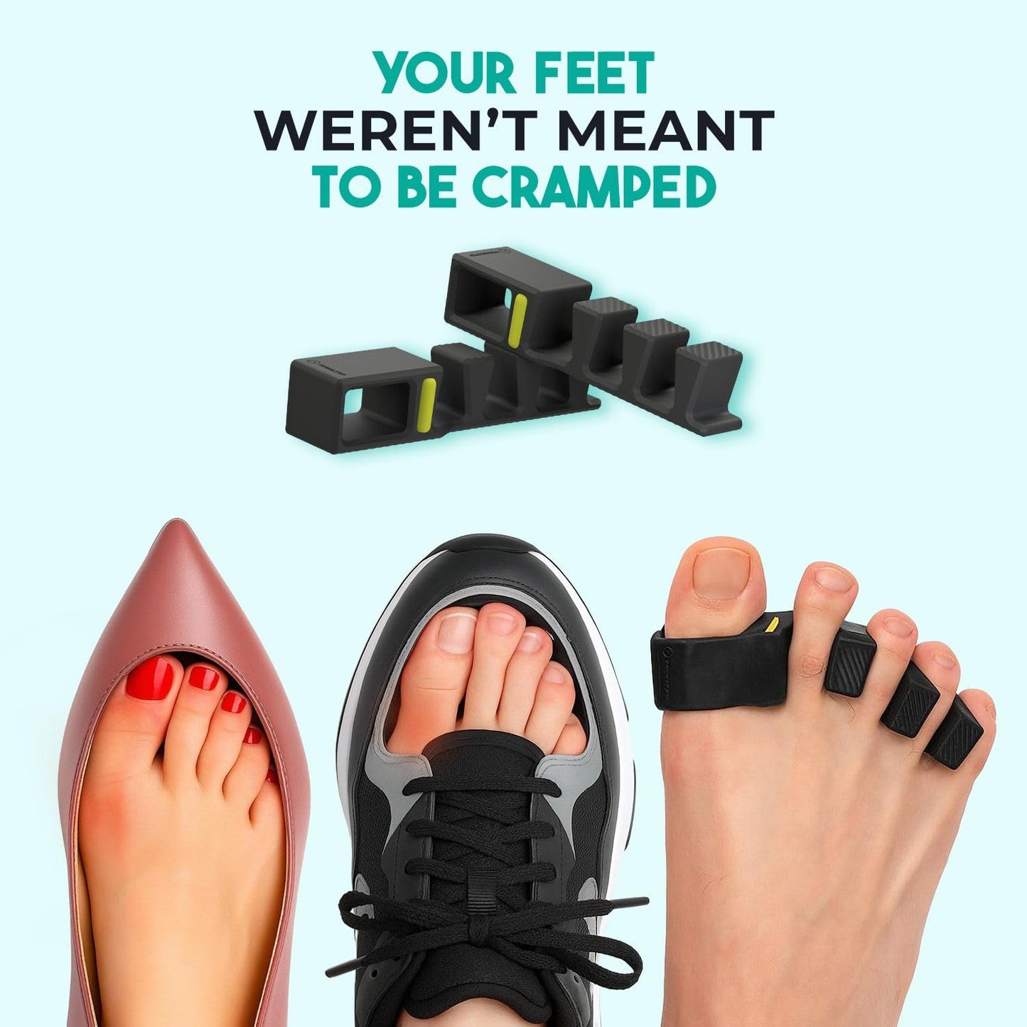 APEX Adjustable Toe Separators - Over 50% Thicker & More Durable - Doctor Recommended - Stretches to Fit - 4 Pack Adjustable Bundle (1 Pair Size S/M & 1 Pair Size Large) (black)