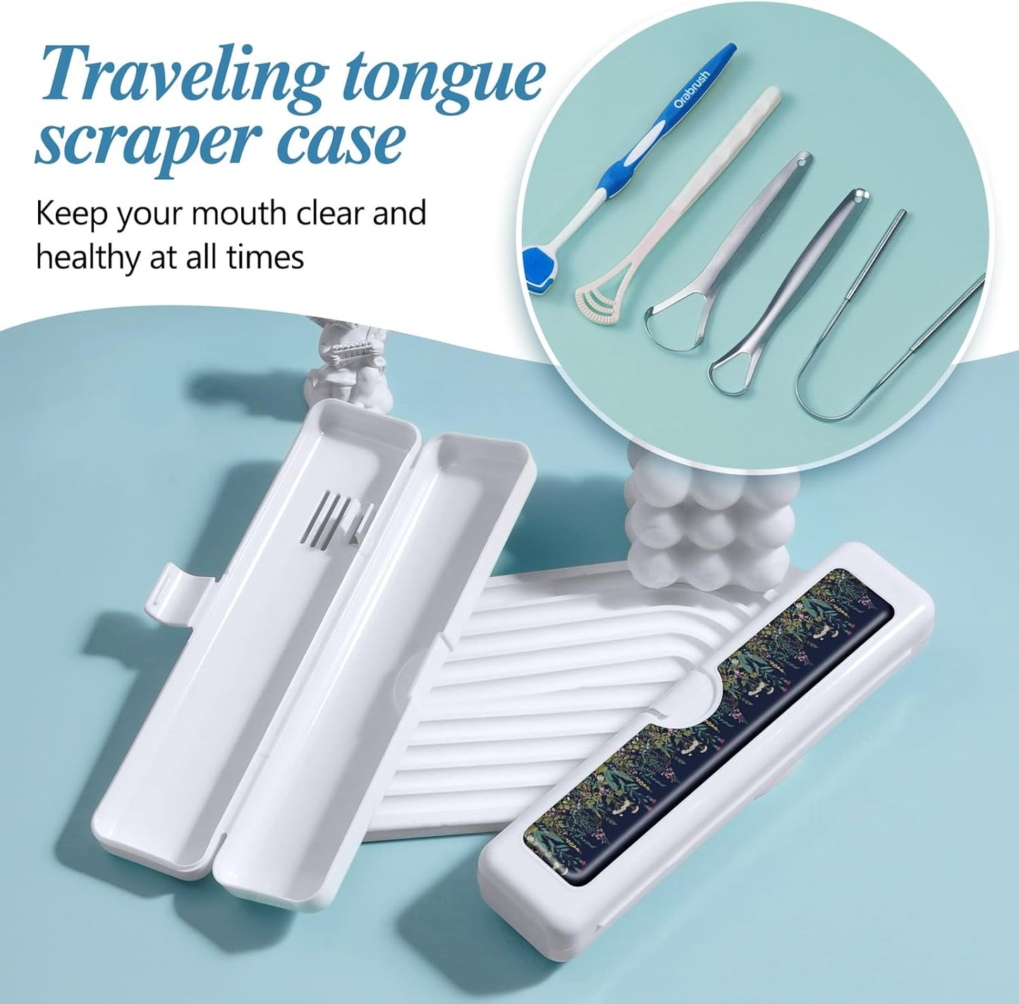 2 Pcs Toothbrush Travel Case - Colorful Pattern, Holder and Covers for Toothbrushes, Includes Tongue Scraper Case