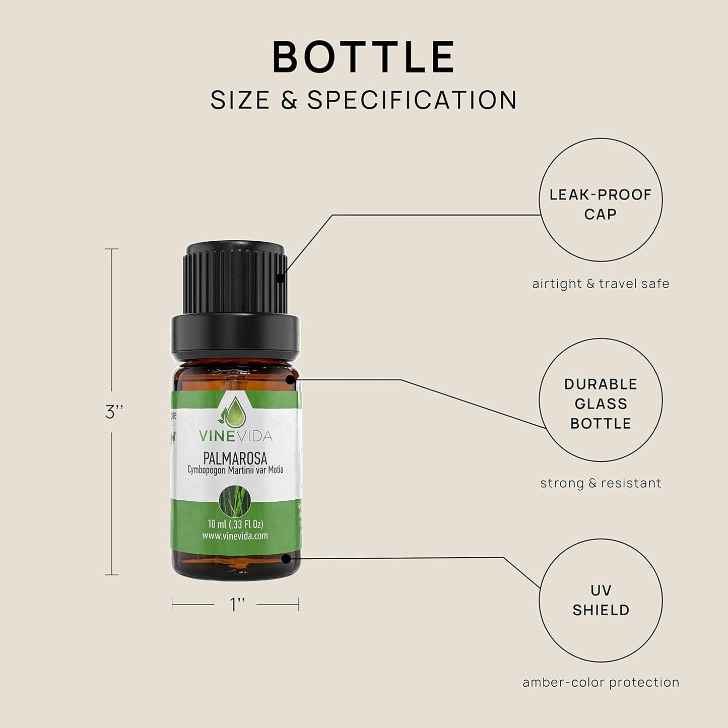 VINEVIDA Palmarosa Essential Oil 10 mL - Undiluted Candle Scent DIY Scents for Candlemaking Soap Making Safe Skin, Pack of 1,0.33 Fl Oz,10 milliliters