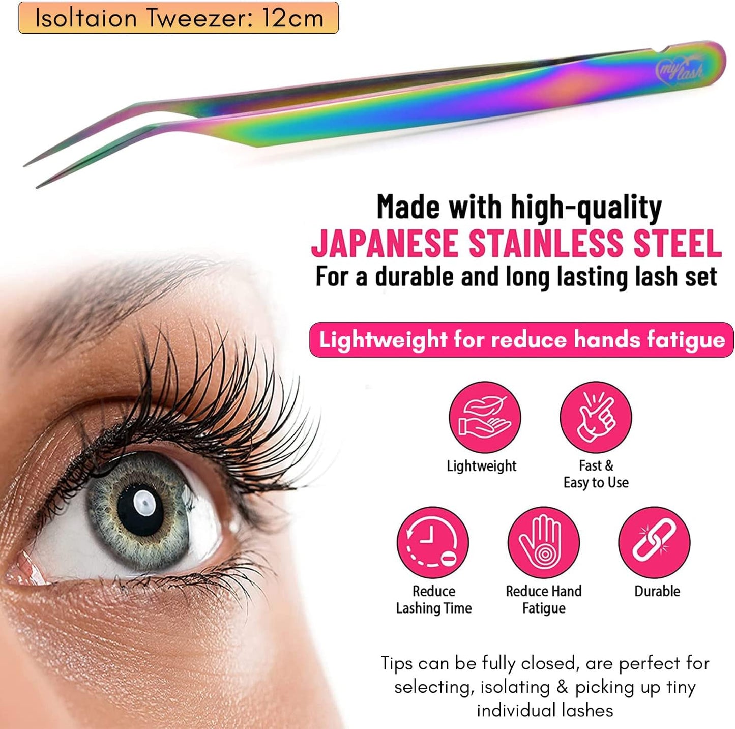 My Lash Tools New Isolation Lash Tweezers For Eyelash Extensions Best for Individual Isolation & Classic Lashes Japanese Stainless Steel Lightweight Precision Lashing Twisers (Rainbow)