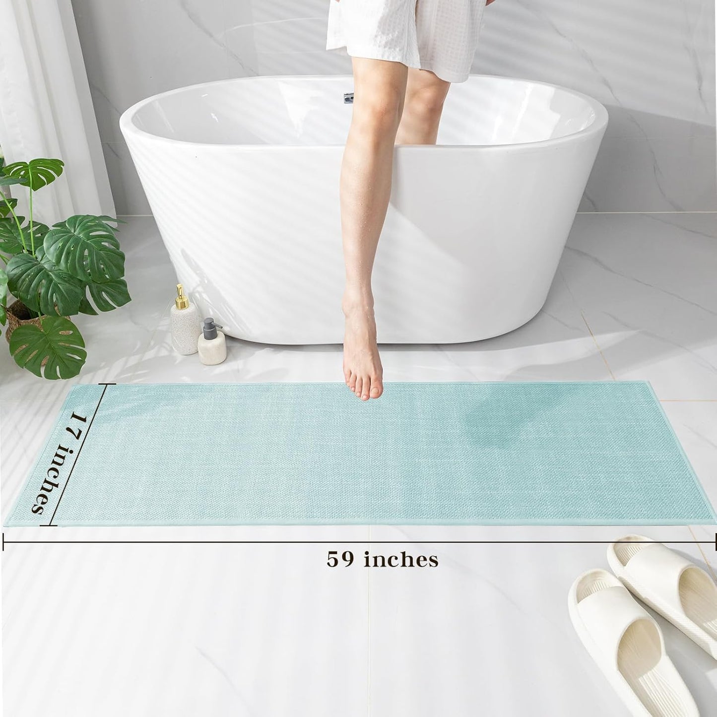 chakme Bathroom Rugs Mat 59x17, Ultra Thin Non Slip Bath Mat Runner Quick Dry Absorbent Bath Mat for Bathroom Floor, (Light Blue, 59"x17")