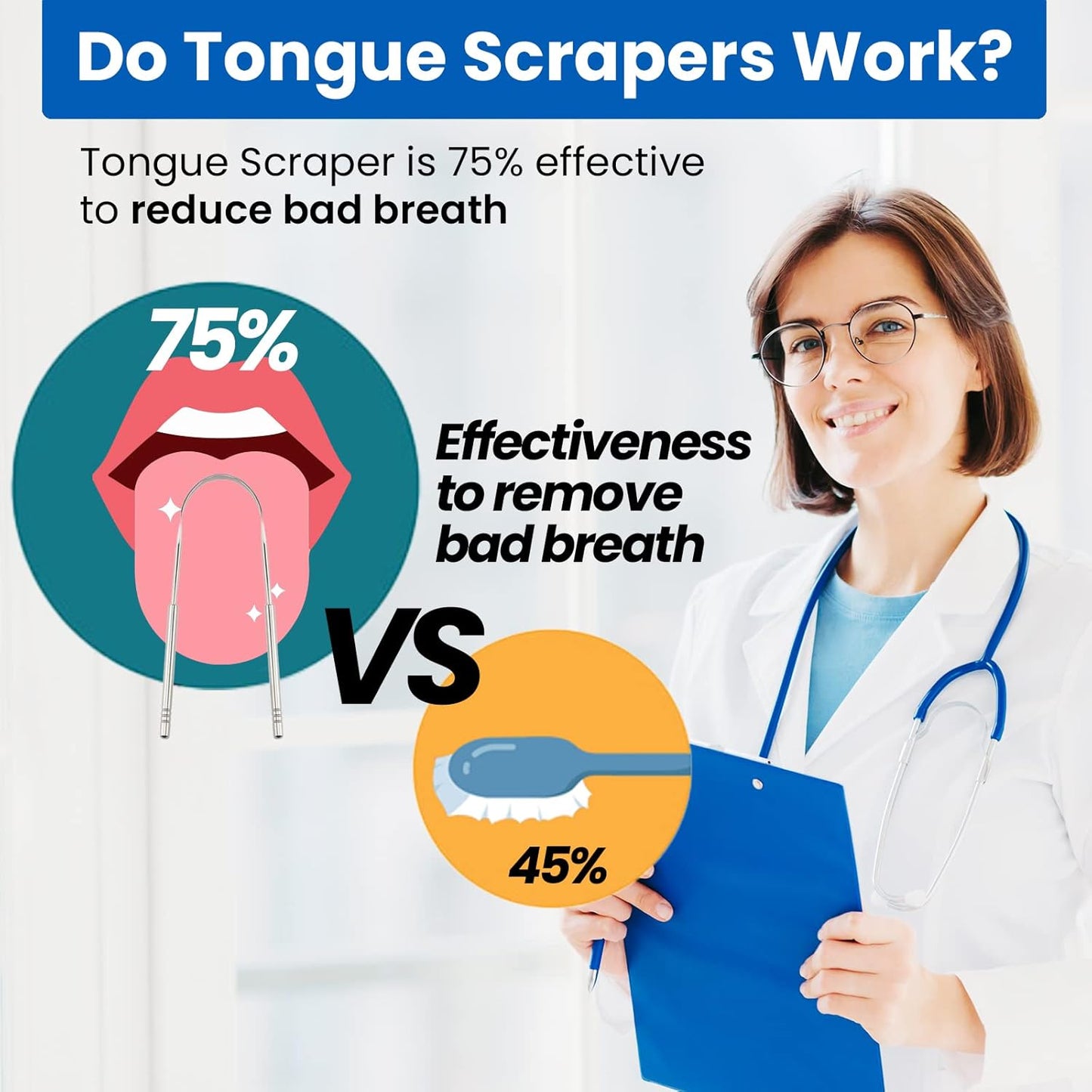 [2 pack] KN FLAX Tongue Scraper [Medical Grade] Reduce Bad Breath Maintains Oral Care 100% BPA Free Metal Tongue Scraper, Tongue Cleaner for Adults and Kids, Easy to Use with Non-Synthetic Handle