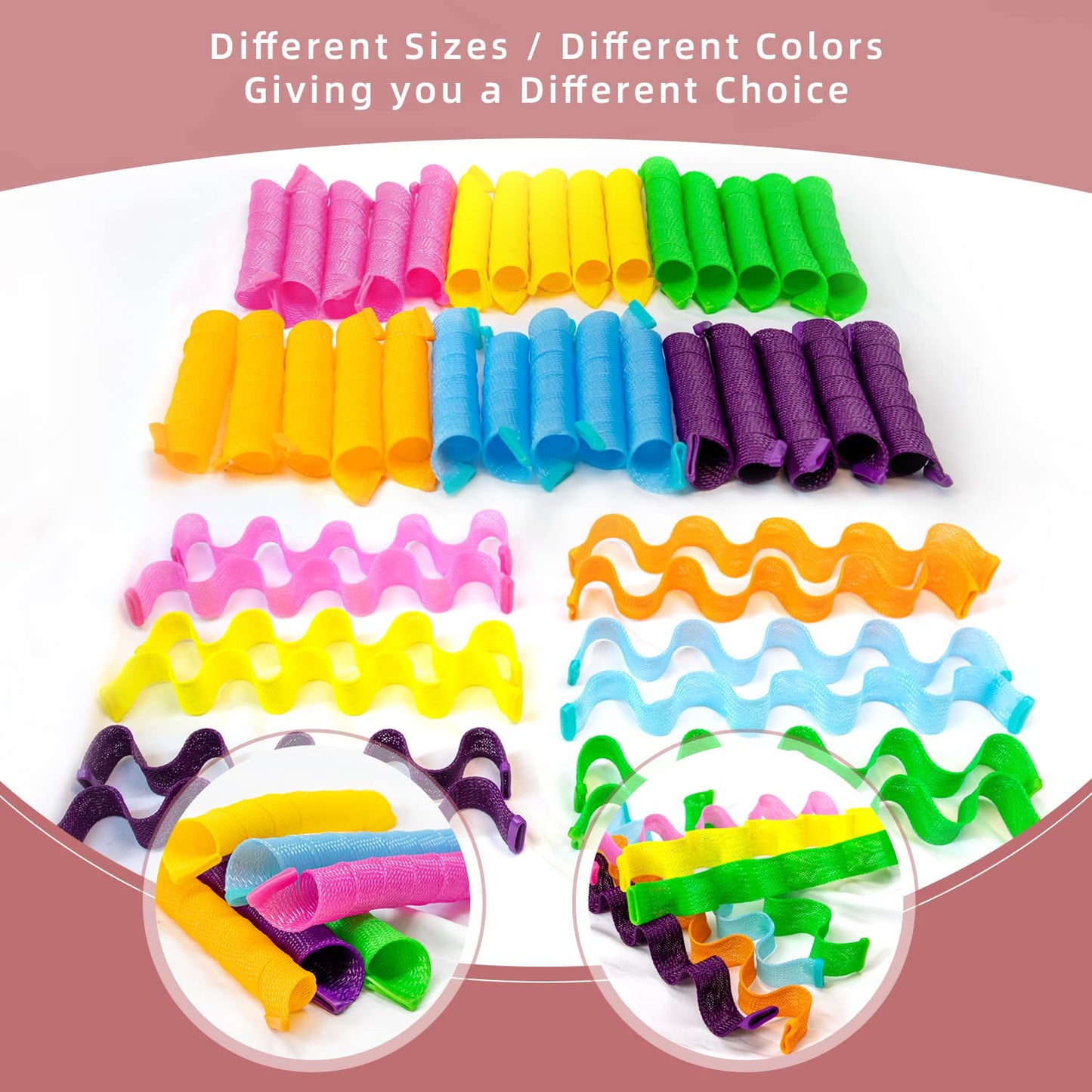 60pcs Heatless Hair Curlers Spiral and Wave Styling Kit 2 Styles No Heat Curlers with 2 Pieces Hooks for Women Girl's Short Medium and Long Hair((21.8 Inch/55 cm)