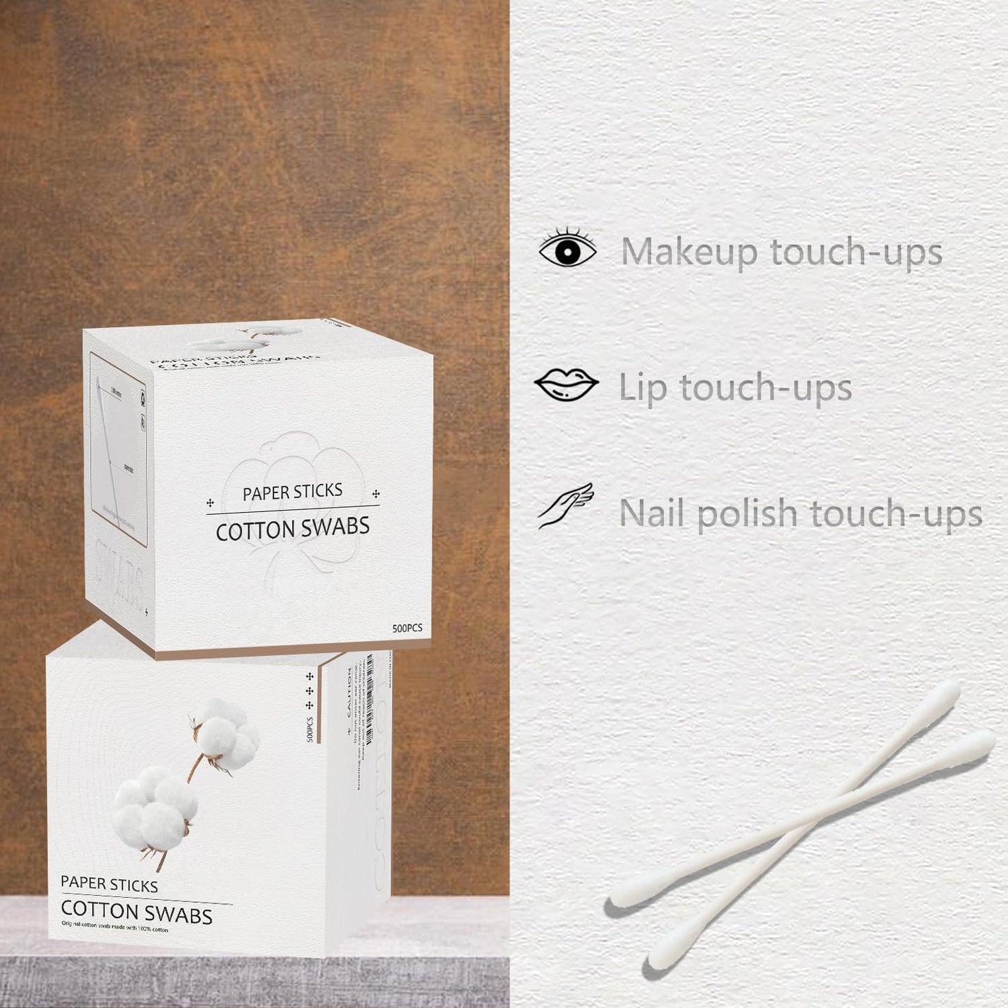 Cotton Swabs with Paper Sticks 1000ct, Double Round Cotton Buds for Beauty& Personal Care