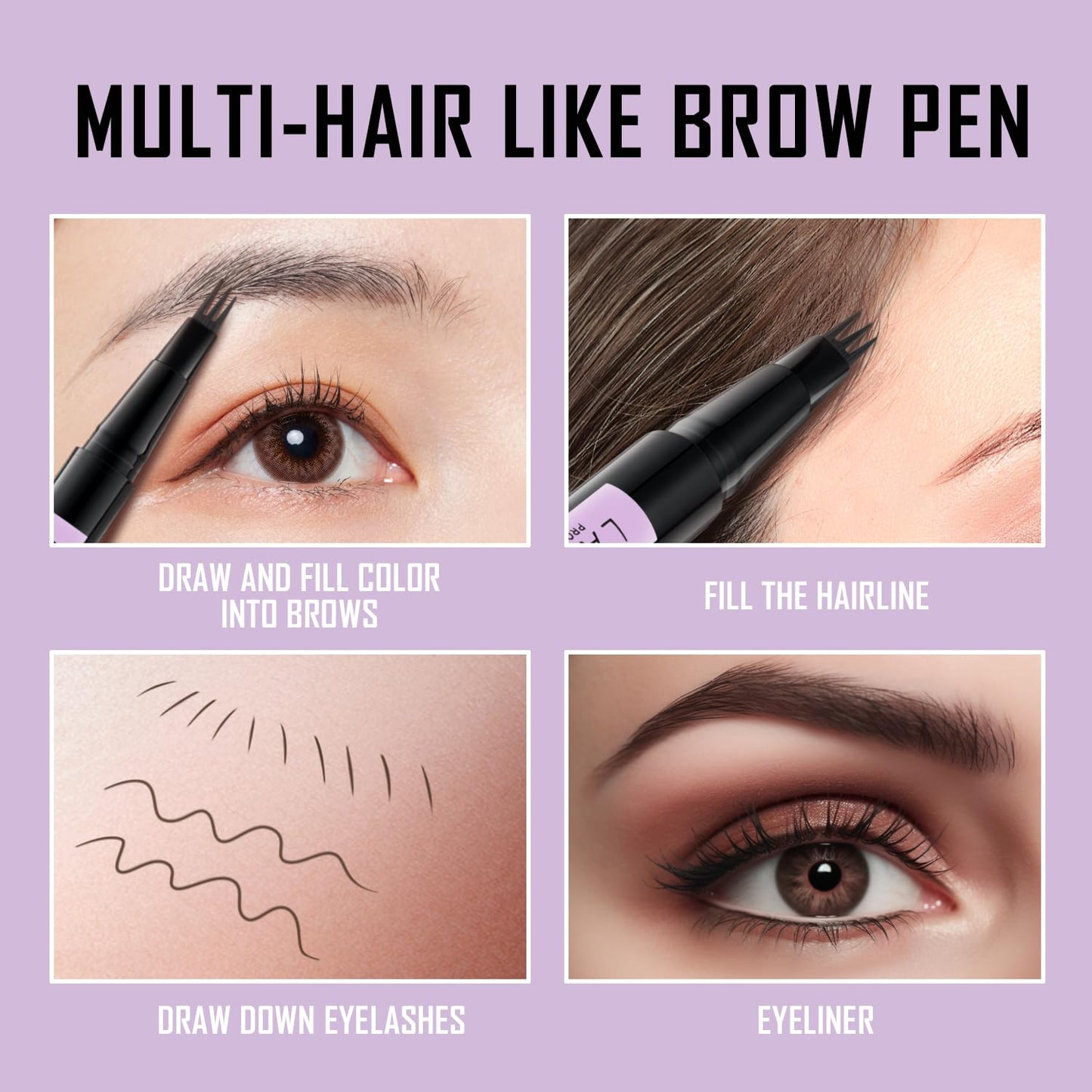 LAVONE Eyebrow Pencil, 2-In-1 Waterproof Eyebrow Pen, with 3 Tip Microblading Eyebrow Pen and Ultra-Precise Brow Pencil, Dual-ended Eyebrow Brush, for Eyebrow Makeup - Ash Black