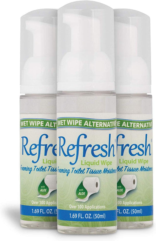 Refresh Liquid Wipe: Toilet Paper Foam. Eco-Friendly Flushable Wet Wipe Alternative. Cleanses and Soothes with Witch Hazel and Aloe. Plumbing and Septic Safe. 50ml (1.69 Fl Oz) – 3 Pack.…