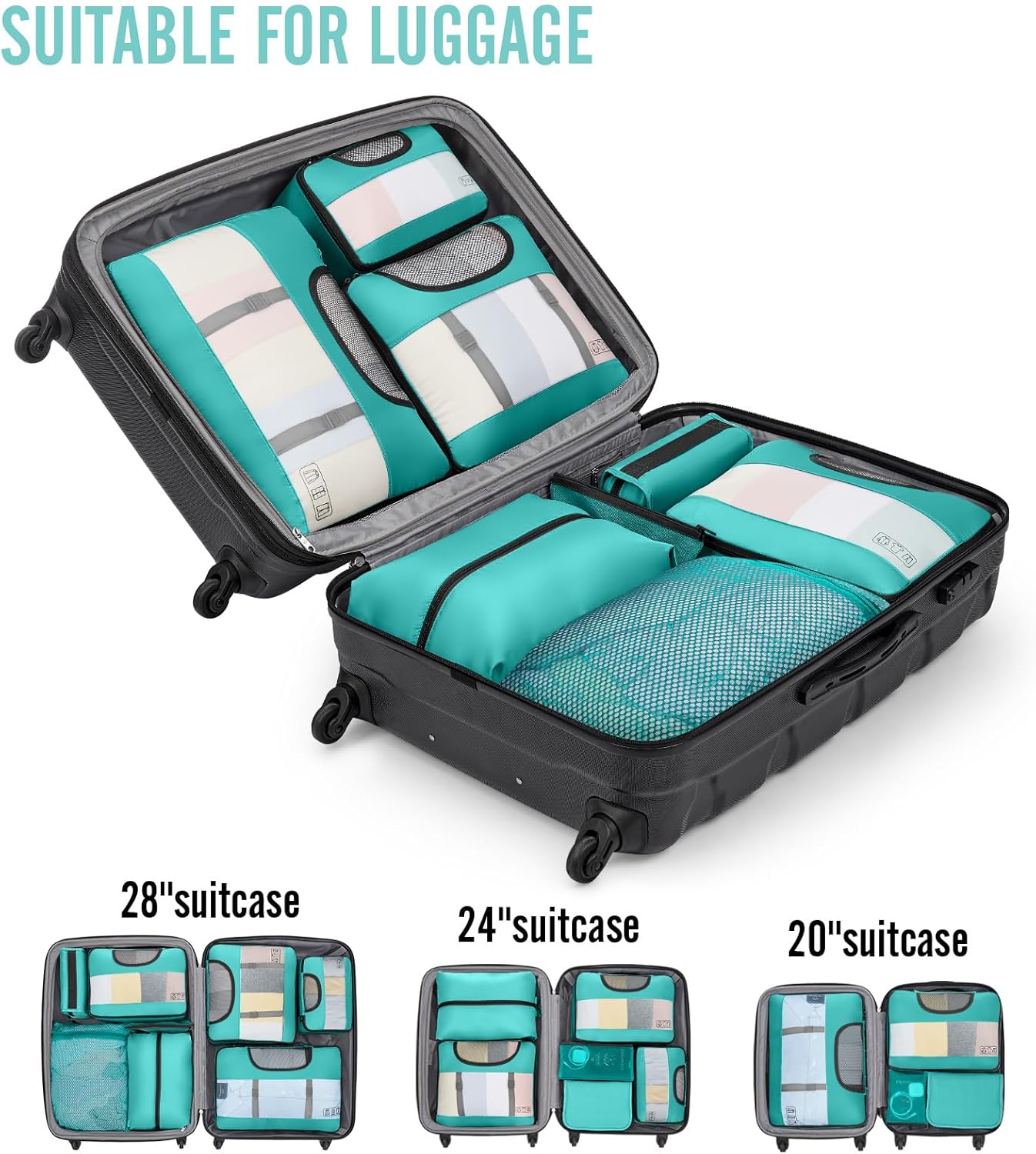 Veken 8 Set Packing Cubes for Travel Essentials, Suitcase Organizer Bags in 4 Sizes, Carry-On Luggage Accessories with Large Laundry & Hanging Toiletry Bag, Must-Have for Airplane, Road Trip & Camping