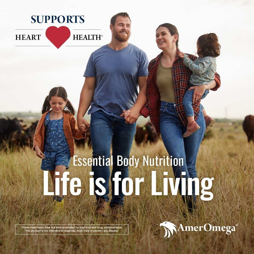 AmerOmega Triglyceride Omega-3 Fish Oil for Heart Health Support - Wild-Caught Alaskan Walleye Pollock - American-Sourced, American-Made - Non-GMO, Gluten-Free & Dairy-Free - 120 Softgels