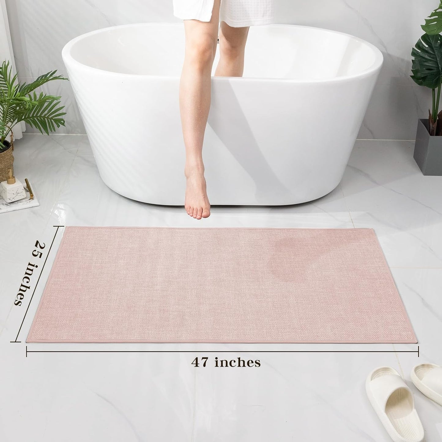 chakme Bathroom Rugs Mat 47x25, Ultra Thin Non Slip Bath Mat Large Quick Dry Absorbent Bath Mat for Bathroom Floor, (Pink, 47"x25")
