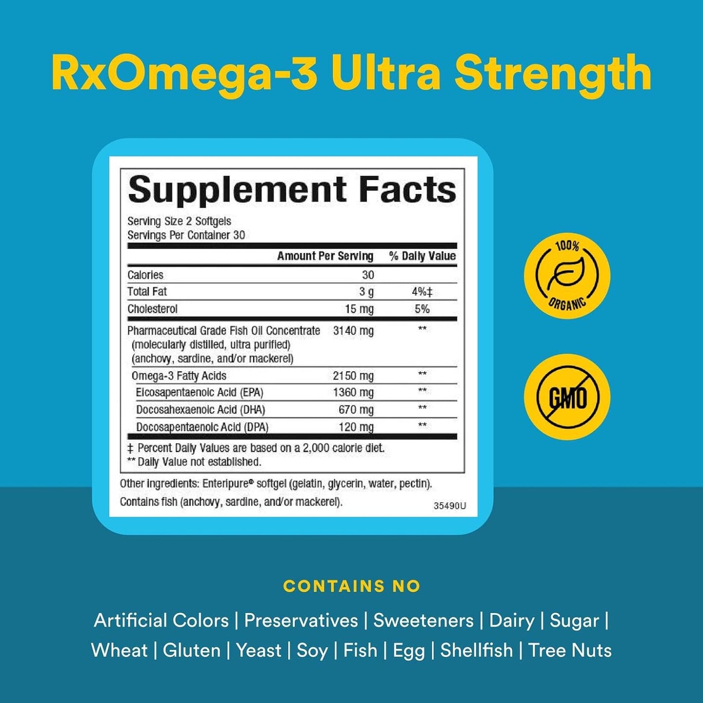 Natural Factors RxOmega-3 Ultra Strength Fish Oil with Vitamin D3, High Potency Formula, 2,150 mg, No Fishy Aftertaste, 60 Softgels