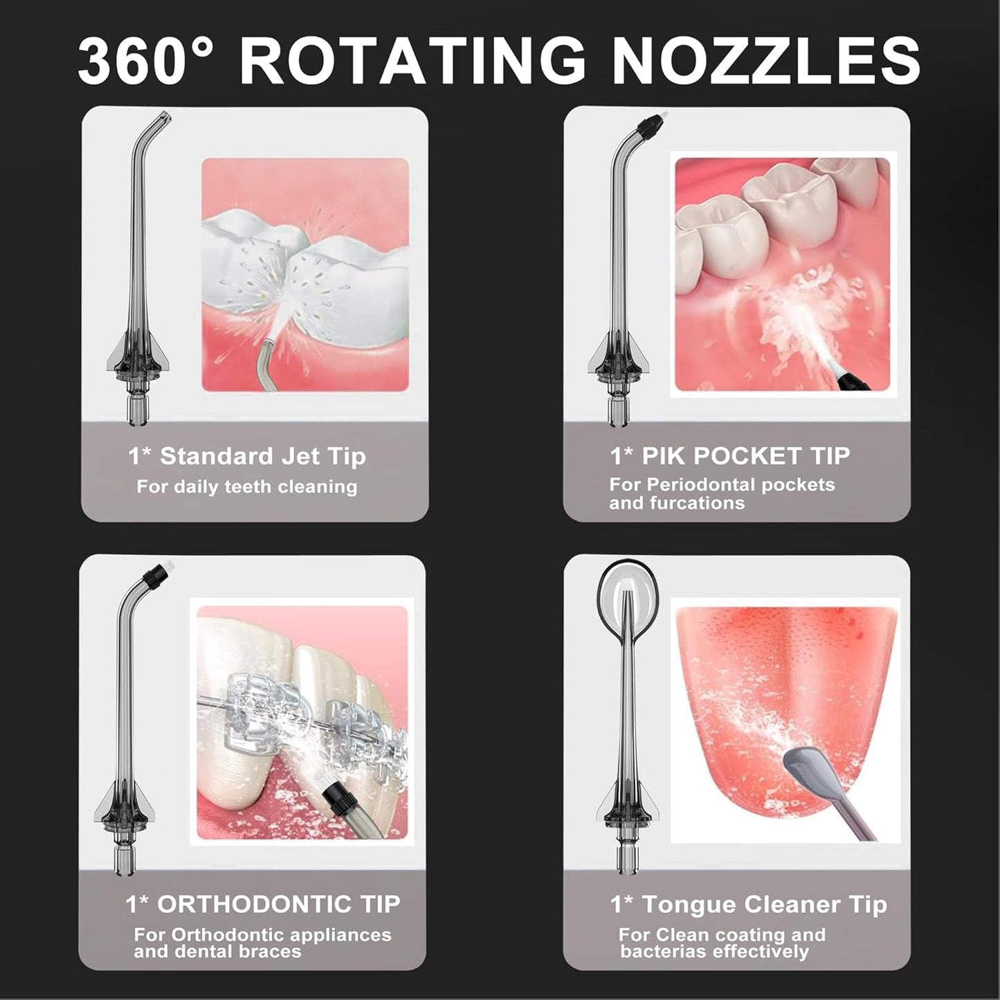 Replacement Tips for Nicwell Oralfree Water Flosser, Water Flosser Replacement Heads Oral Irrigator Jet Tip（ 4 Tips Combo）