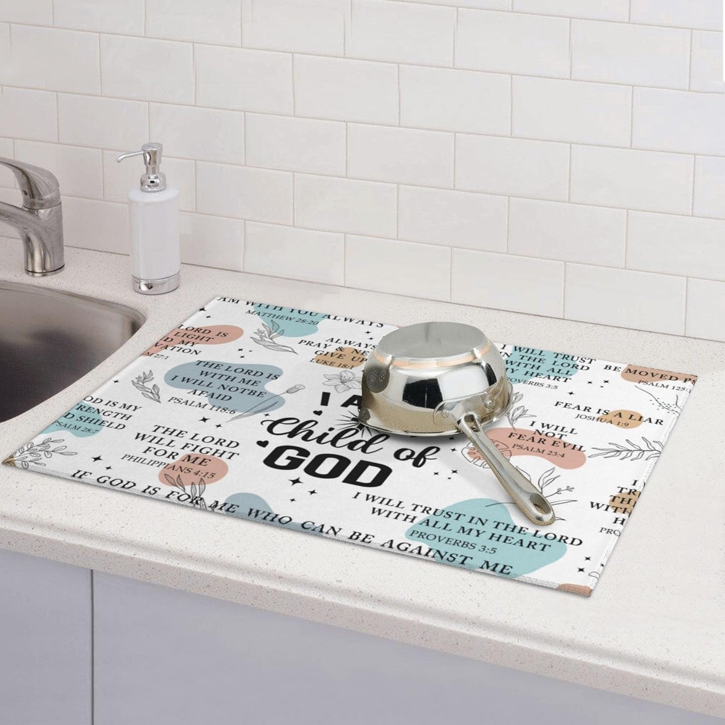 Christian Dish Drying Mat for Kitchen Counter 18"x24", Bible Verse Godmather Dishes Pad Dish Drainer Rack Mats Washable Absorbent Fast Dry, Happy Easter Kitchen Decor