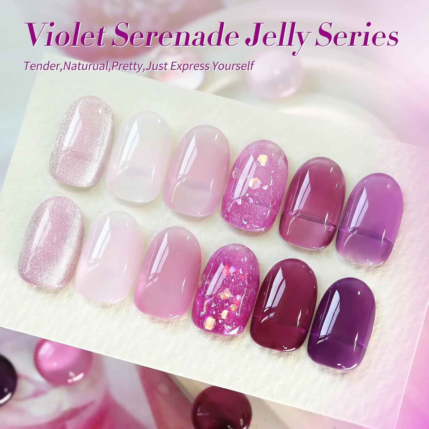BORN PRETTY Jelly Purple Gel Nail Polish Transparent Sheer Pink Grape Purple Shimmer Glitter Jelly Gel Polsih Nail Art Manicure DIY at Home 6PCS