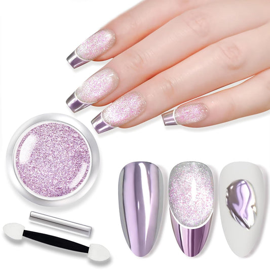 Born Pretty Purple Chrome Nail Powder Super Glossy Mirror Effect Metallic Nail Powder Cat Magnetic Eye Nail Powder Nail Glitter Manicure Pigments for Nail Art Design