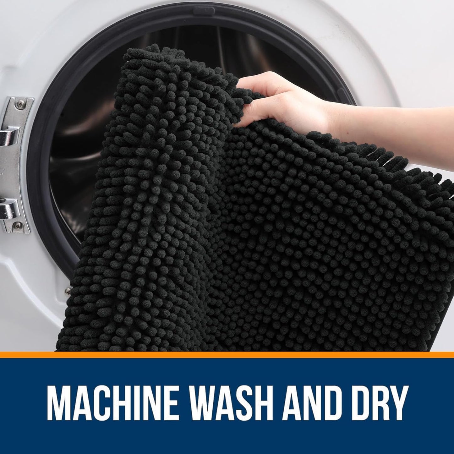 OLANLY Bathroom Rugs 24x16, Extra Soft Absorbent Chenille Bath Rugs, Rubber Backing Quick Dry, Machine Washable Bath Mats for Bathroom Floor, Tub and Shower, Home Decor Accessories, Black