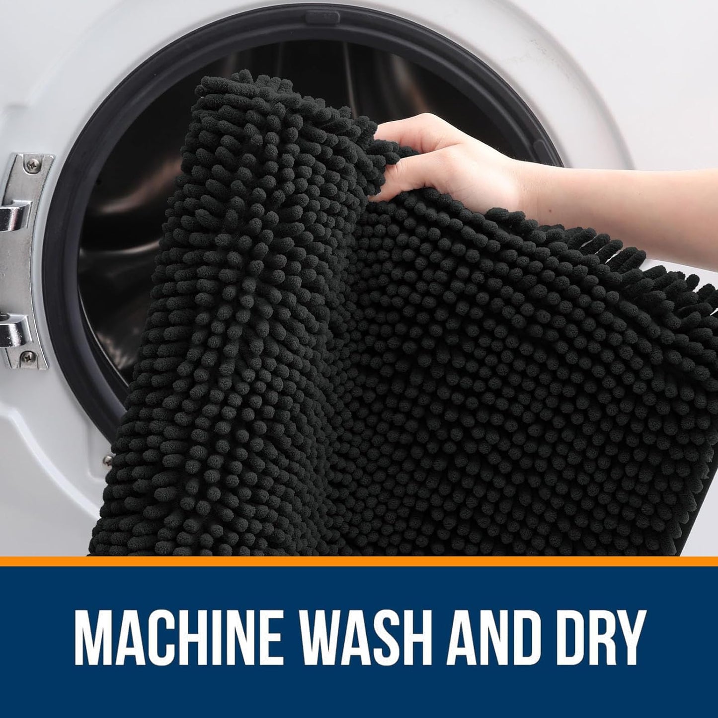 OLANLY Bathroom Rugs 40x32, Extra Soft Absorbent Chenille Bath Rugs, Rubber Backing Quick Dry, Machine Washable Bath Mats for Bathroom Floor, Tub and Shower, Home Decor Accessories, Black