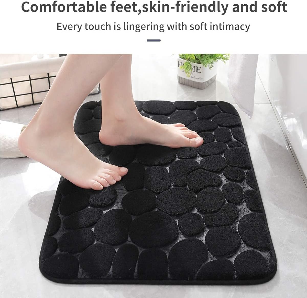 YIHOUSE Memory Foam Bath Mat Cobblestone Bathroom Rugs Super Water Absorbent Bath Mats for Bathroom Machine Washable Bath Rugs(24 x 36,Black)