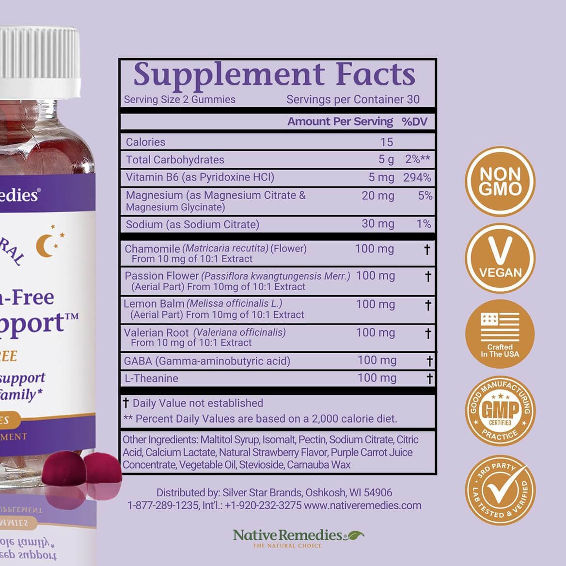 Native Remedies Melatonin-Free Sleep Gummies – Sugar-Free Herbal Formula with GABA, Magnesium, L-Theanine & Valerian – Sleep Aid Natural Support for Adults - 60 Calm Gummy Vitamins