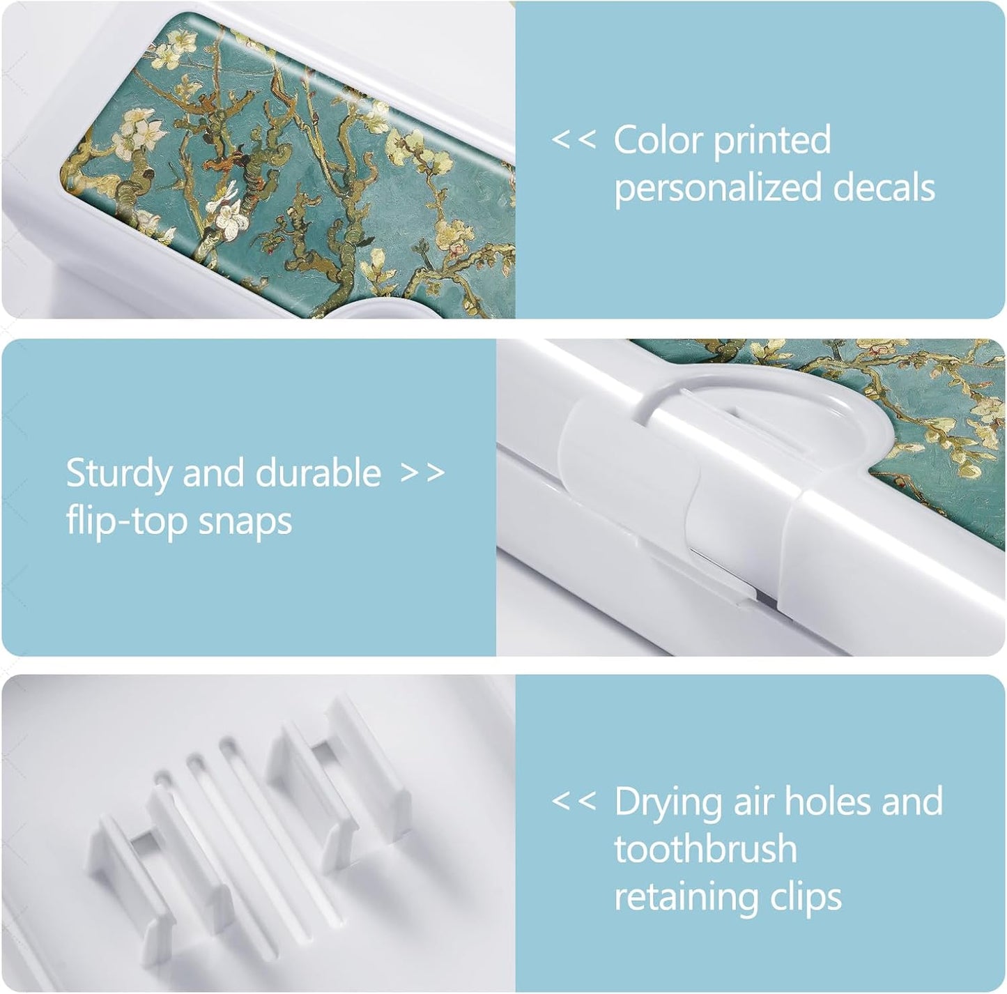 Toothbrush Travel Case - Colorful Pattern, Holder and Covers for Toothbrushes, Includes Tongue Scraper Case