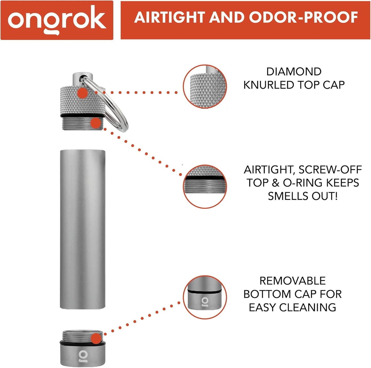 ONGROK Premium Storage Tube, Keychain, Pocket-Sized, Airtight, Aluminum Metal Holder and Case (Gun Metal)