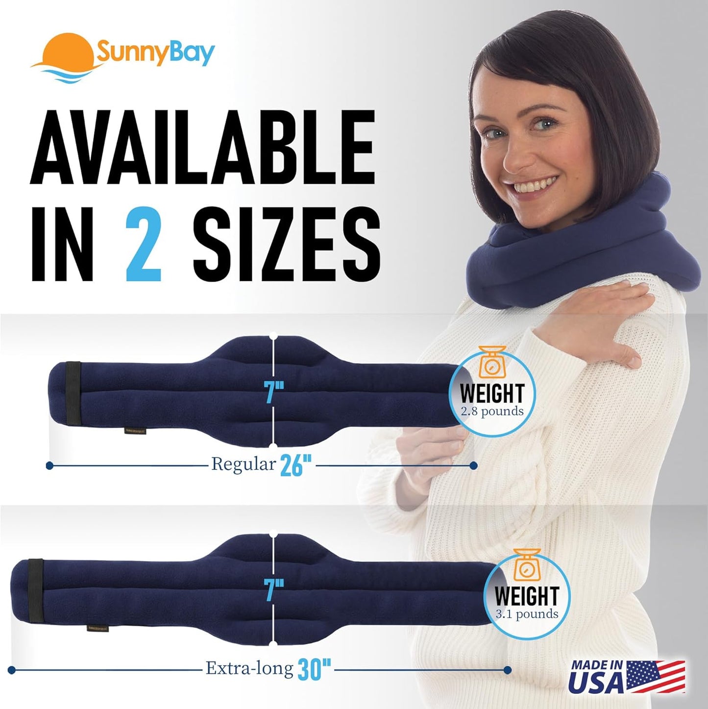 SunnyBay Microwave Heating Pad, Microwavable Cold or Heated Neck and Shoulder Wrap, Moist and Weighted Hands-Free Beanbag Pack with Wide Neck Coverage 26 Inches Long-Length Cotton, Navy Blue