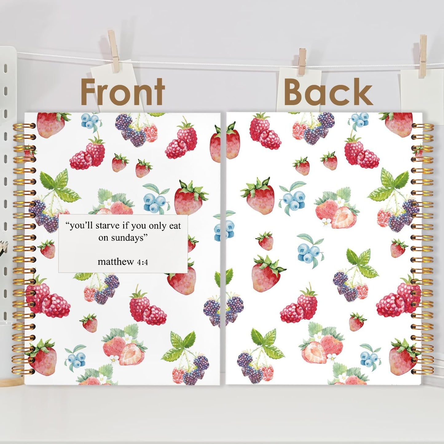 Motivational Fruit Christian Spiral Journal Notebook 5.5x8.3in, You'll Starve If You Only Eat on Sundays Inspirational Bible Prayer Journal, Christian Notebooks for Note Taking