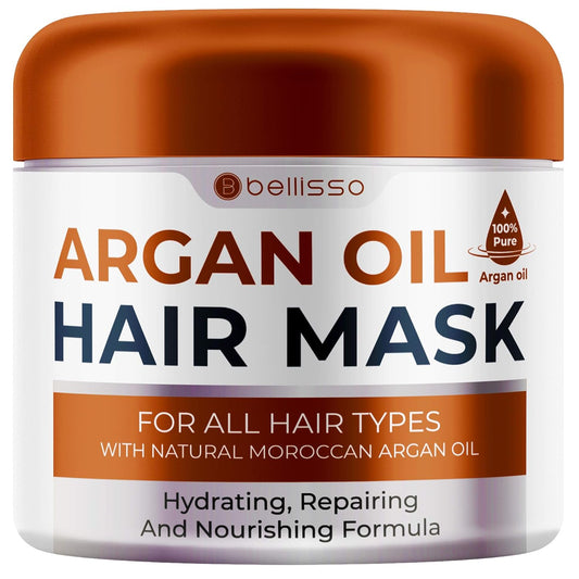 Moroccan Argan Oil Mask - Deep Conditioning Moisturizer for Dry, Extremely Damaged Hair - Hydrating Repair Treatment for Split Ends - With Collagen and Keratin for Curly, Frizzy and Color Treated Hair