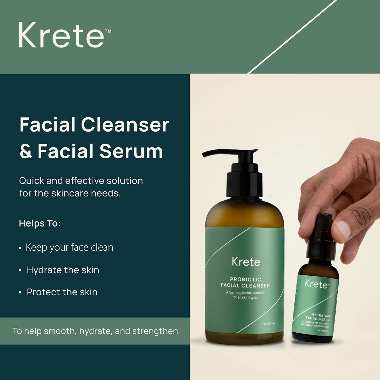 krete Probiotic Facial Cleanser 30-Second Routine for Glowing, Healthy Skin – 8 Ounces of Perfect Care for All Skin Types