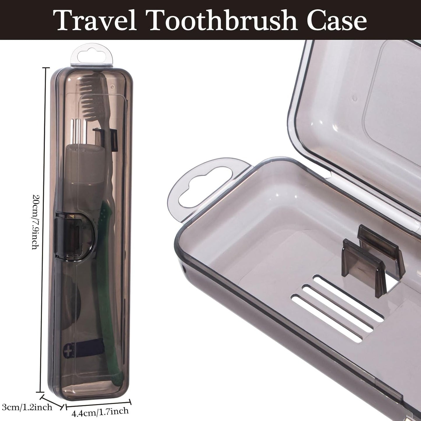 Toothbrush Travel Case 2 Pack, Clear Black Toothbrush Case Holder Travel Size Plastic Toothbrush Holder Toothpaste Storage Container Portable for Traveling, 7.87 x 1.85 x 1.18”