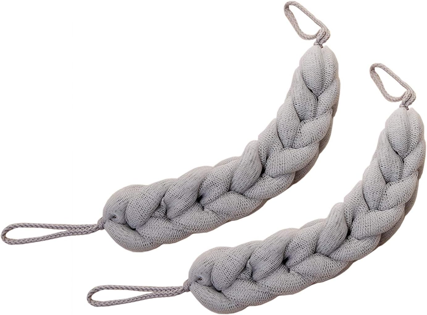 AARainbow 2 Packs Long Stretch Back Sponge with Rope Handles Back Scrubber Bath Shower Mesh Sponge Exfoliating Body Scrub Stretch Braided Loofah for Men and Women (2 Gray)