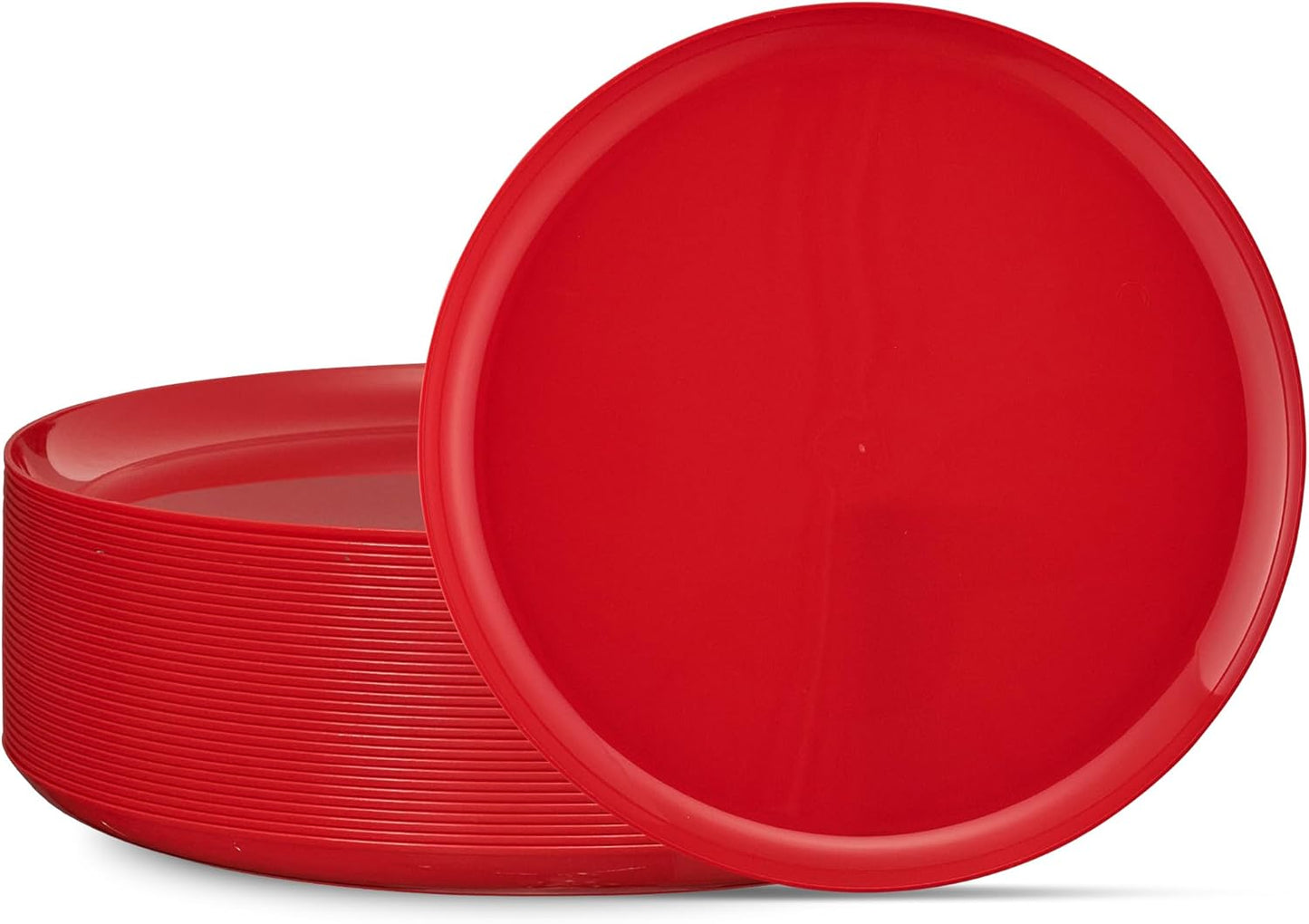 PLASTICPRO 30 Pack 10.7'' Christmass Red Plastic Party Plates Edge Collection Premium heavyweight Elegant Disposable Tableware Dishes