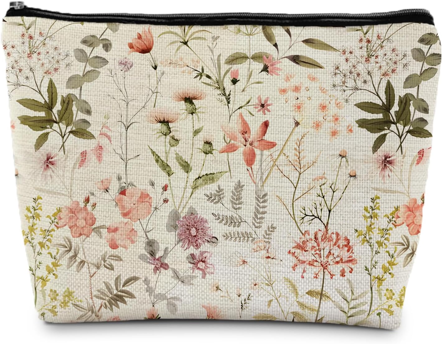 Floral Flower Makeup Bag, Cosmetic Bag for Women, Small Makeup Bag for Purse, White