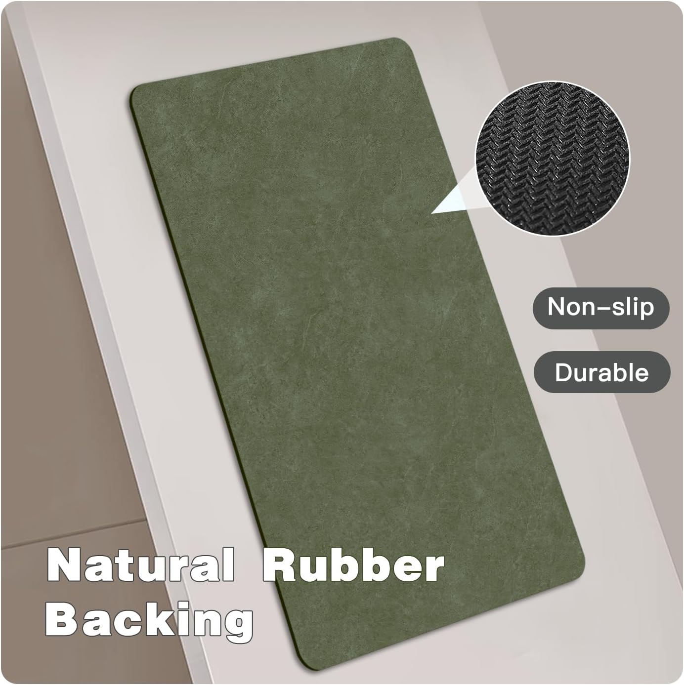 Bathroom Mat Quick Dry, Bathroom Rugs Non Slip Washable Thin Absorbent Bath Mat Fits Under Door Bathroom Floor Mat Perfect for Bath, Shower, or Sink 24"x48" Sage Green