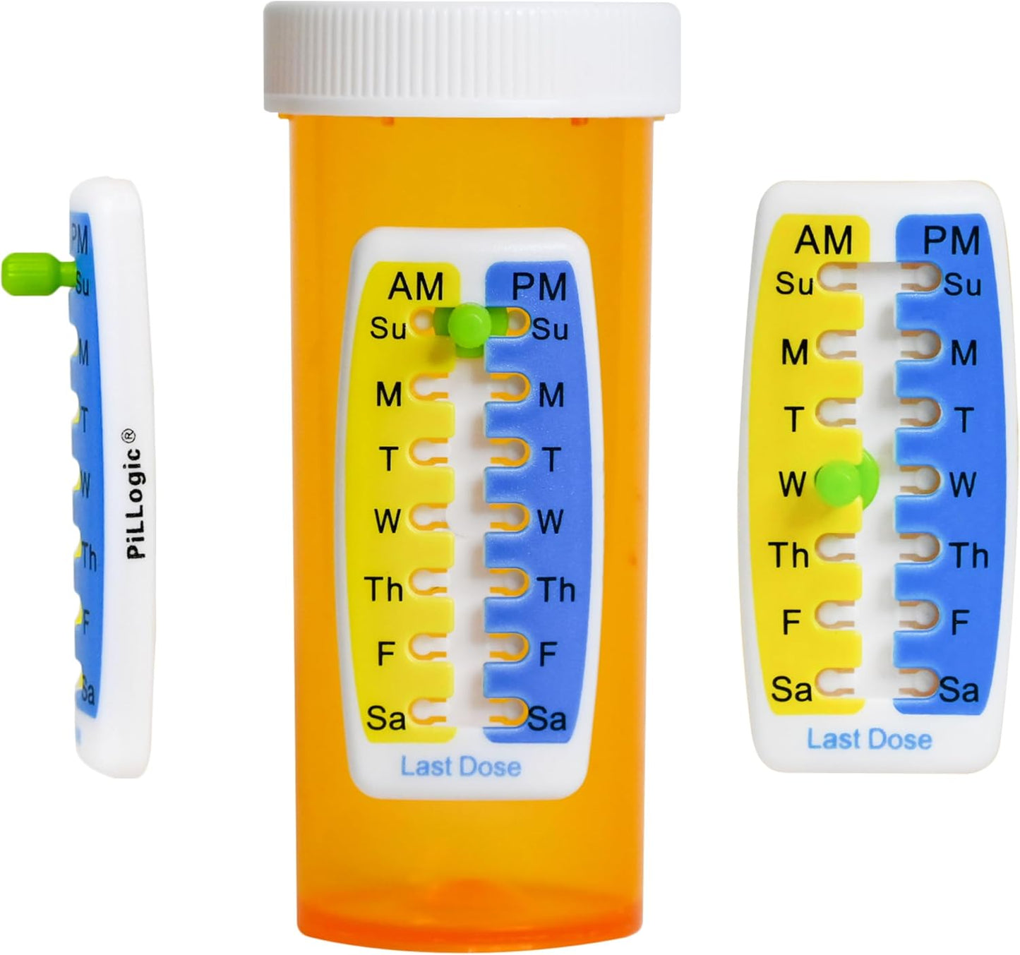 Pill Reminder Medication Tracker 2PK Single Strip can Track Morning and Evening doses. Use on Prescription vials, Pill Bottles, Vitamins, pet Medicine Flat or Curved Surfaces